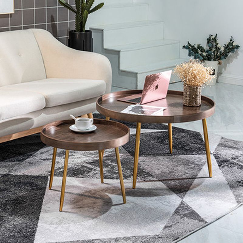 4 Legs Round Coffee Table Modern Wood Coffee Table in Brown/Black