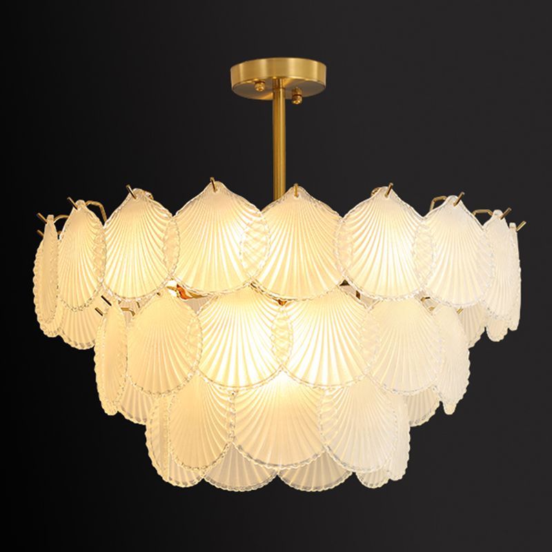 Modern Metal Ceiling Light Shell Shape Island Light with Glass Shade for Living Room