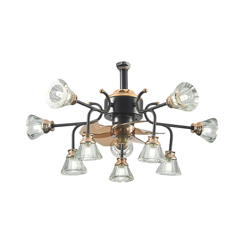 Armes incurvées Crystal Shade Semi Flush traditionnelles 10 bulbes salon 5 lames de plafond de lames légères, 25,5 "de large