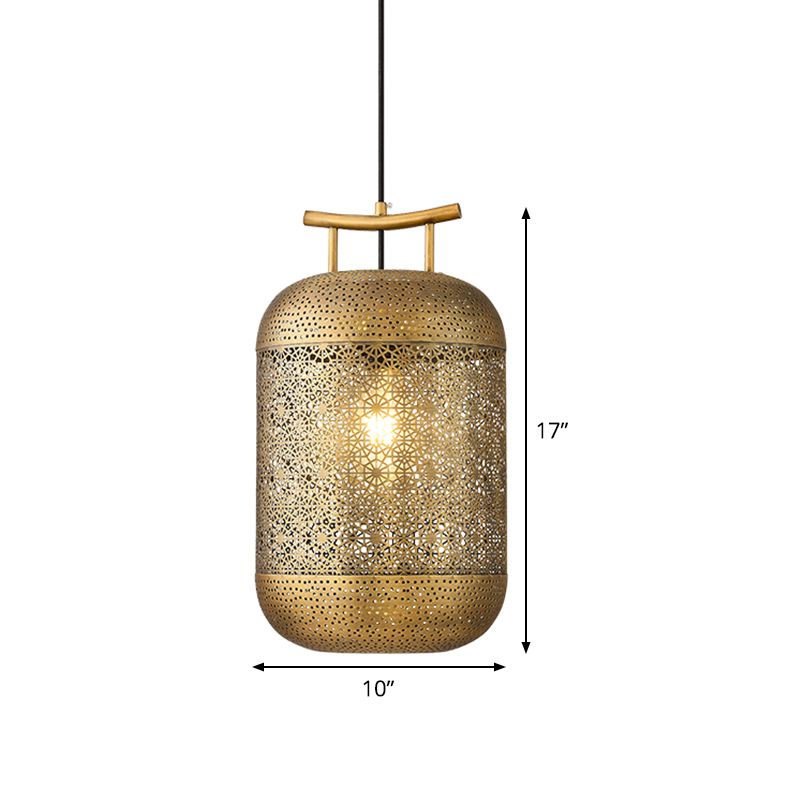 1 Head Cylinder Pendant Ceiling Light Colonialist Gold Metallic Down Lighting for Dining Room