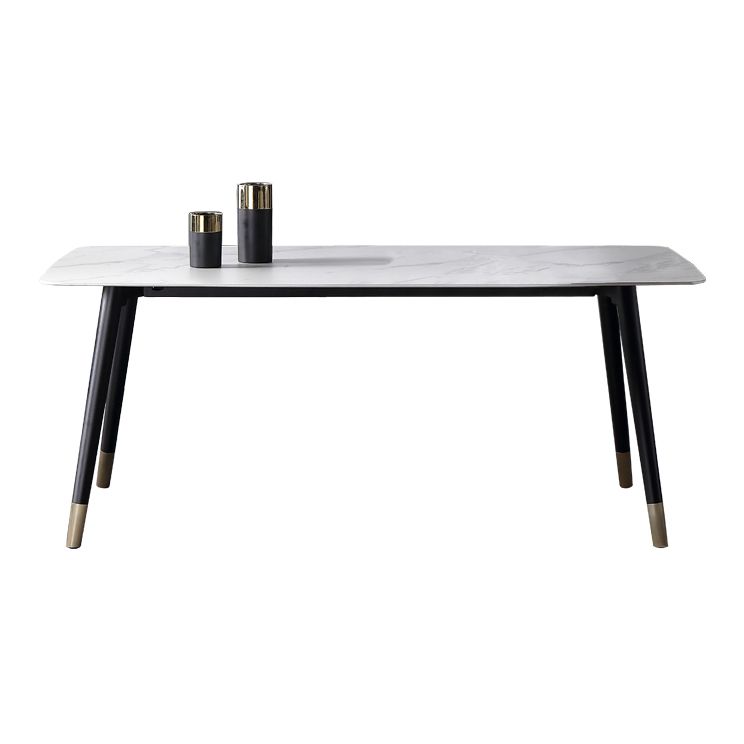 Mesa de comedor de lujo tradicional rectangular de piedra sinterizada mesa de comedor de 4 patas con marco negro