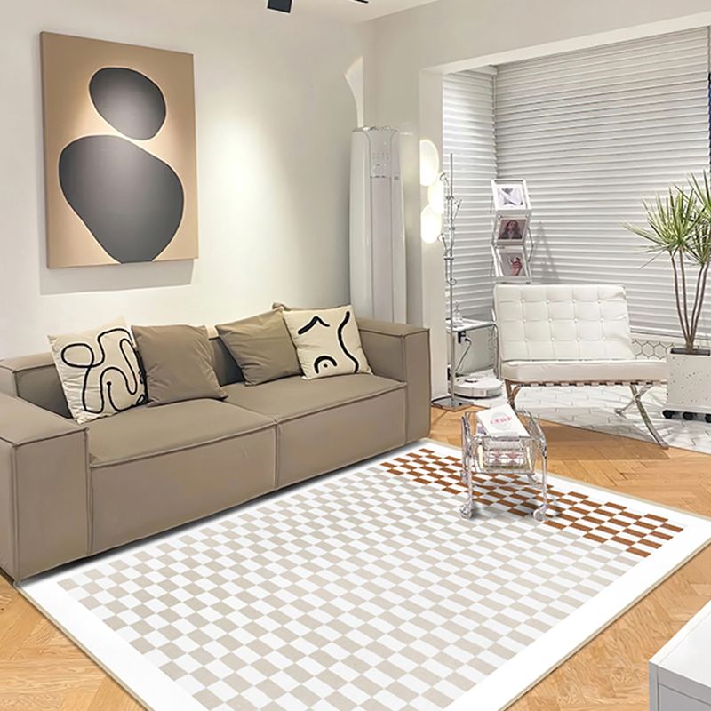 Brown Modern Carpet Polyester Geometric Pattern Area Rug Stain Resistant Rug for Drawing Room