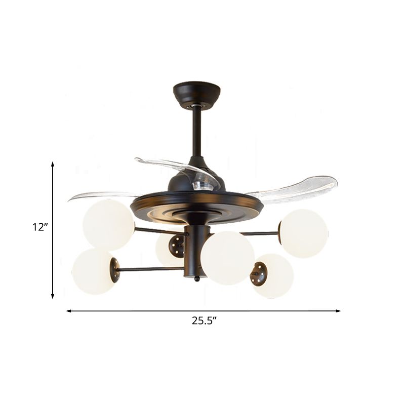 Schwarzstufte Semi -Mount -Beleuchtung ländliche 6 Lampen Opal Ballglas Deckenventilator mit 3 klaren Klingen, 29,5 "breit