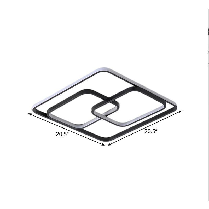 Metal Square and Rectangle Ceiling Lamp Contemporary 16.5"/20.5" W LED Black Flush Mount Lighting, Warm/White Light