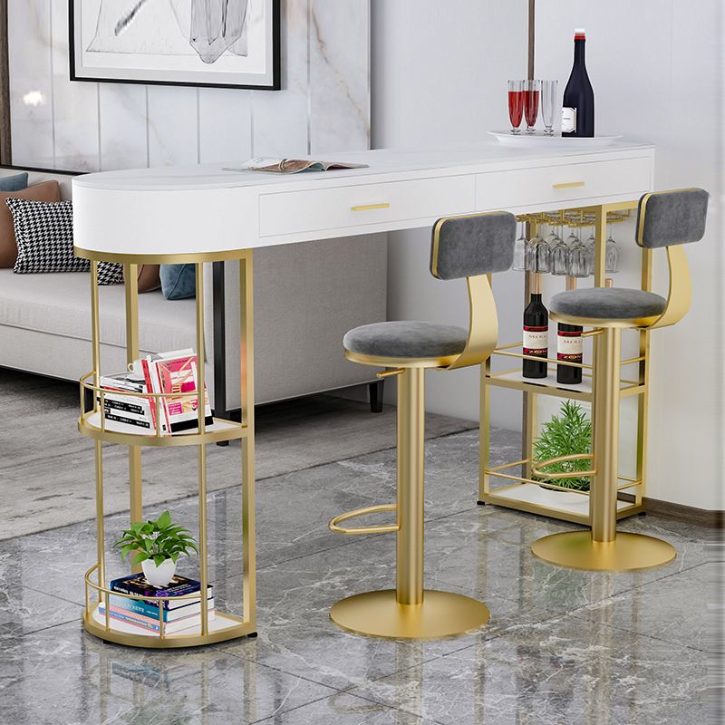 White Stone Glam Indoor Bar Dining Table Iron Double Pedestal Bistro Table Fixed Table