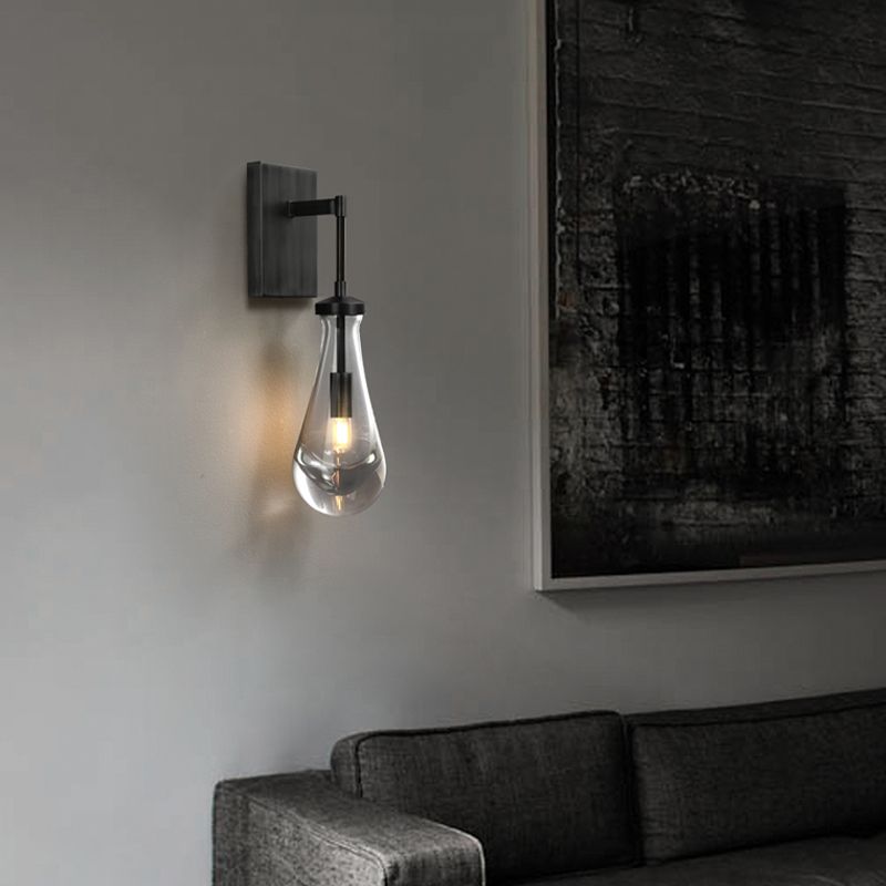 Modern Metal Wall Sconce Drop Shape Wall Light with Glass Shade for Bedroom