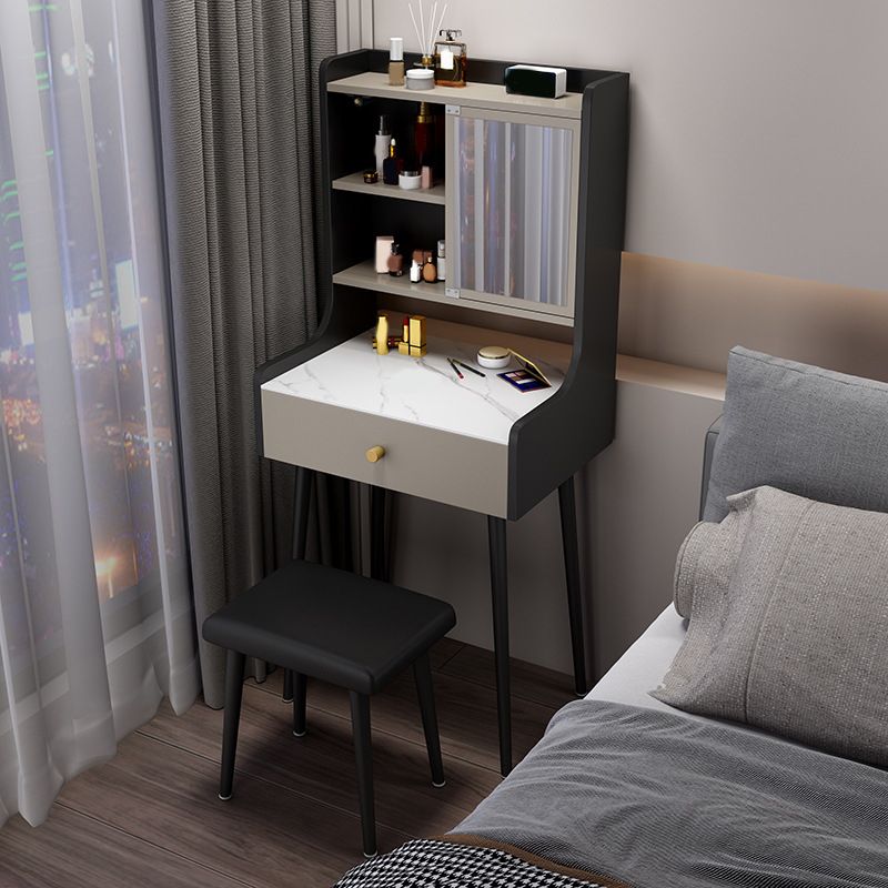 Two Piece Modern Mirrored Vanity Set Black/Grey Engineered Wood Dresser