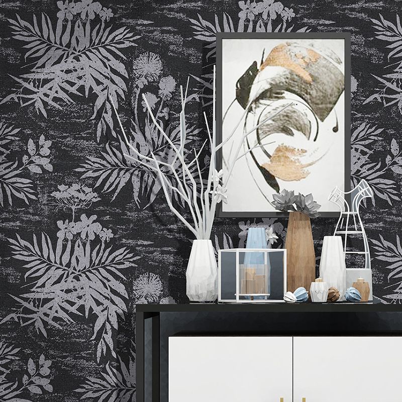 Contemporary Novelty Leave  Wallpaper 33'L x 20.5"W Texture Non-Pasted in Black and White