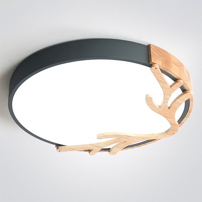 Round Flush Mount Light 1 Light Metal Nordic Flush Mount Spotlight with Antlers Decoration