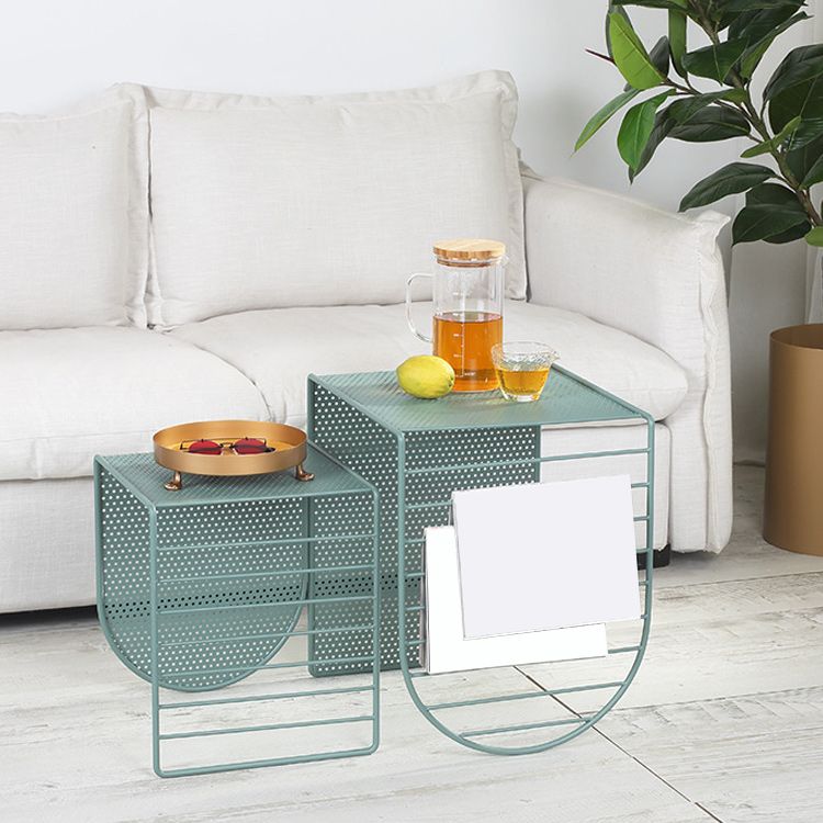 Mid-Century Modern Square Coffee Table with Iron Top and Iron Base