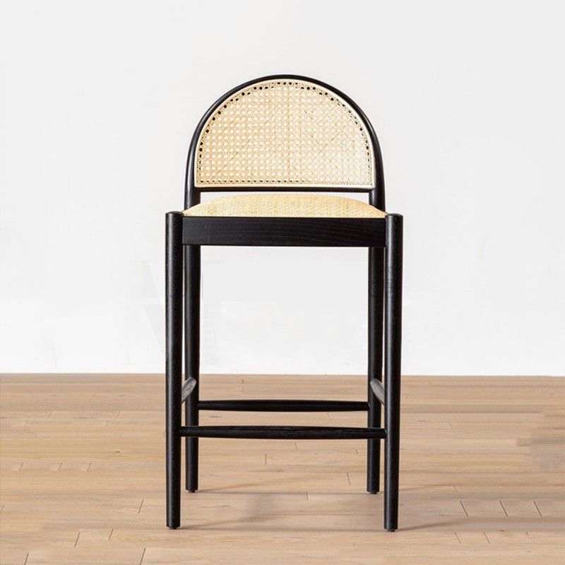 Contemporary Solid Wood Bar Stool Wicker Bar Stool with Footrest