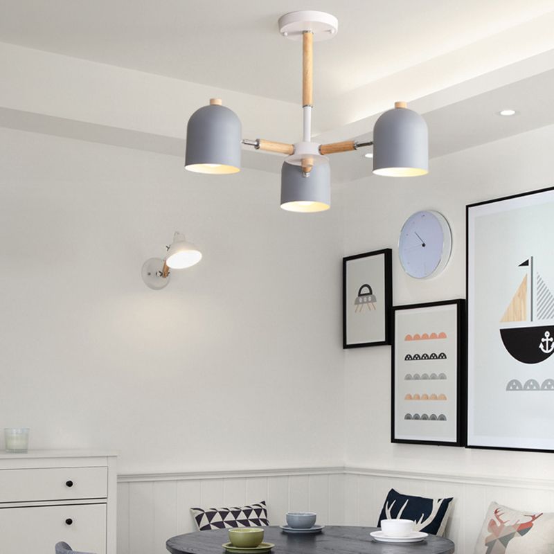 Cloche Shade Wooden Chandelier Nordic Adjustable Suspension Light for Bedroom