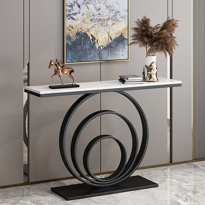 Modern Iron Console Sofa Table Rectangle Stone Console Accent Table for Hall
