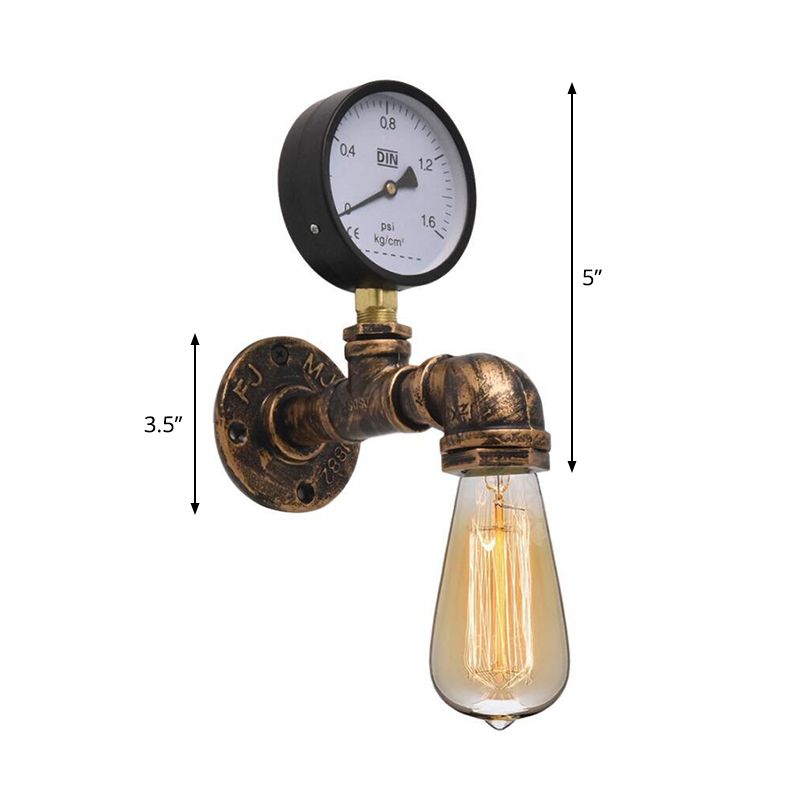 Single Metal Wall Mount Lighting Industrial Bronze Pipe Kitchen Wall Lamp with Bare Bulb Design