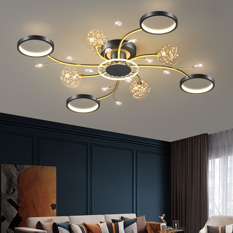 Aménagement moderne monté sur le plafond simple LED Black Semi Flush Light