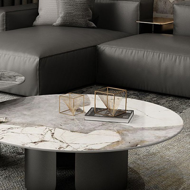 Round Coffee Table 3 Legs Slate Coffee Table Set with Metal Legs