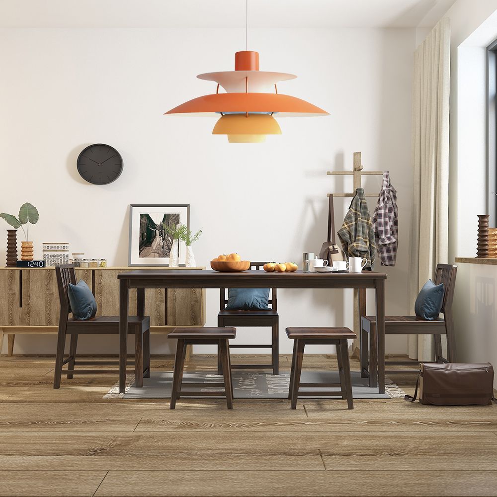 3 Layers Pendant Light with Flared Shade Macaron Style Aluminum 1 Light Black/Gray Hanging Lamp, 12"/16" Wide