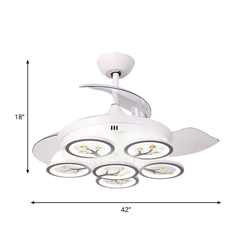 Bloemsalon Hangende ventilator Licht Moderne afgeschuinde kristal regendruppels LED Wit semi -spoeling met 4 messen, 42 "W