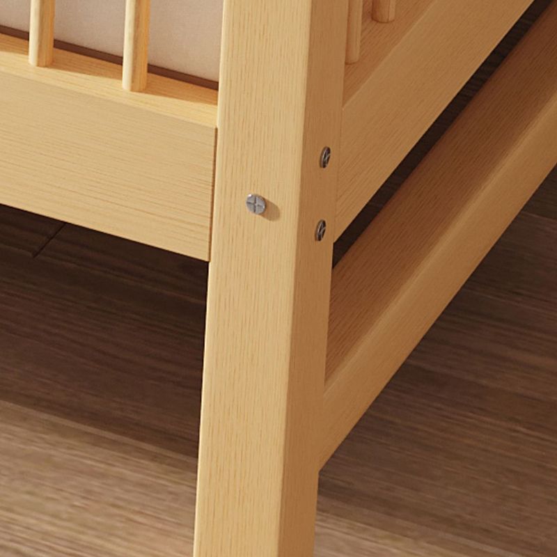Modern Beech Baby Crib Light Wood Nursery Bed with Guardrail