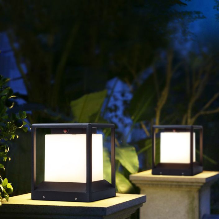 Waterproof LED Pillar Lamp Square Black Solar Outdoor Lights for Garden