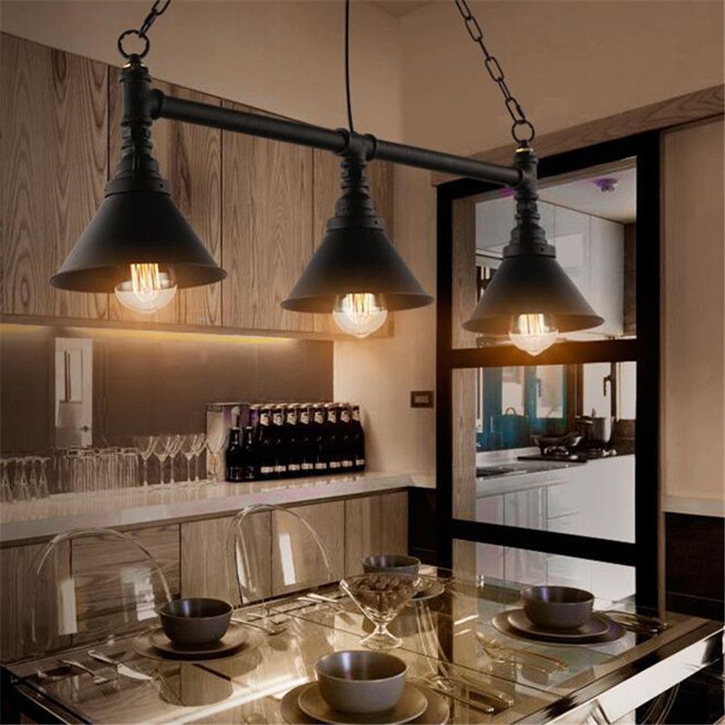 Conical Restaurant Island Light Fixture Industrial Metal 3-Head Black Hanging Ceiling Light