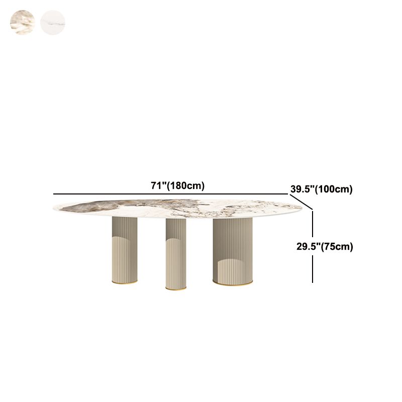 Luxury Oval Dining Table Sintered Stone Top White Metal Base Table