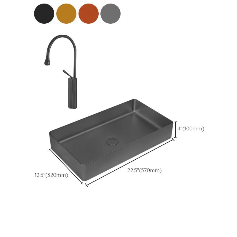 Modern Vessel Bathroom Sink Metal Rectangular with Faucet Vessel Lavatory Sink