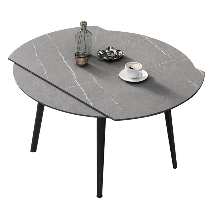52" Round Sintered Stone Top Table Extendable 4 Legs Dining Table, Metal in Black
