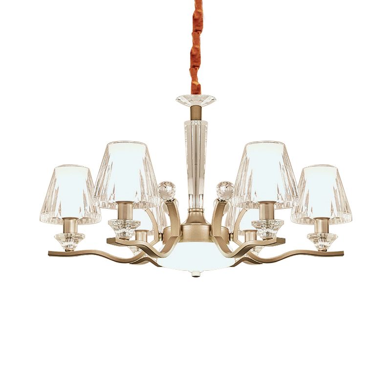 Klarer Kristallglaskegel Hanglampe Kit Moderne 6 Glühbirnen Schlafzimmer Kronleuchter in Gold