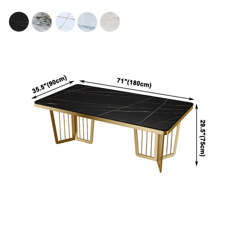 Traditional Luxury Style Dining Table Rectangle Sintered Stone Table with Gold Frame