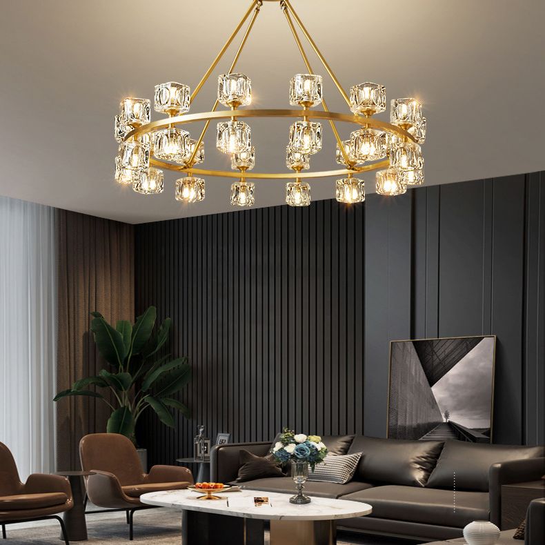 Postmodern Cycle Chandelier Crystal Pendant Ceiling Lights with Hanging Cord for Living Room