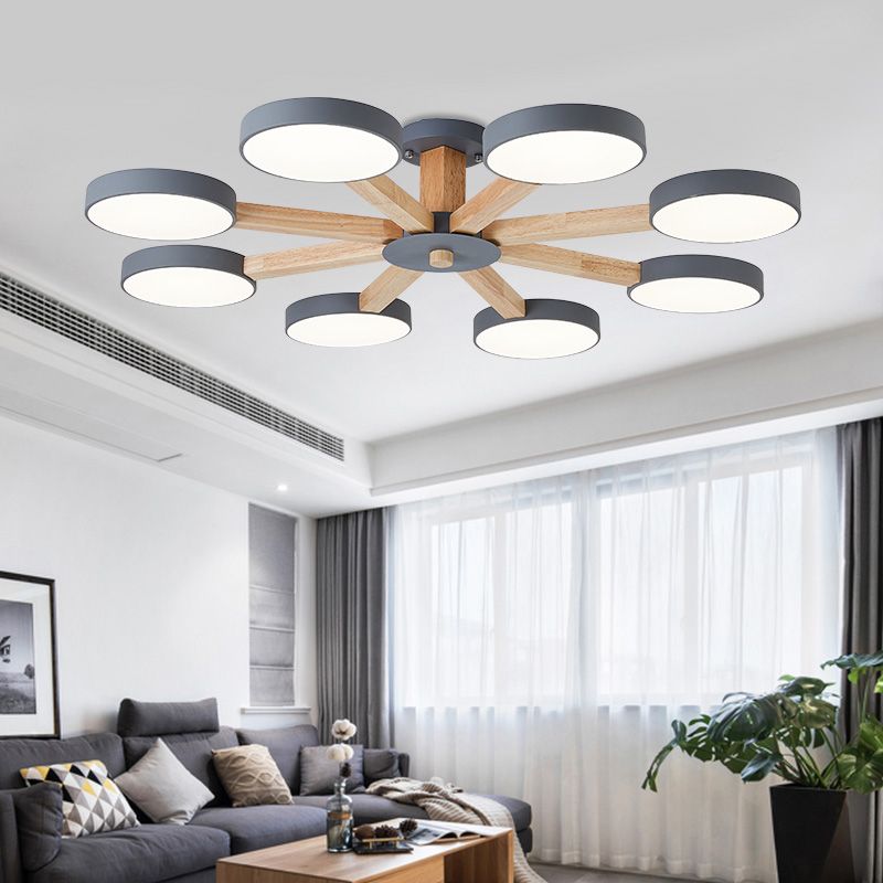 Nordic Round Ceiling Light Wood Multi Light LED Flush Mount Light for Living Room