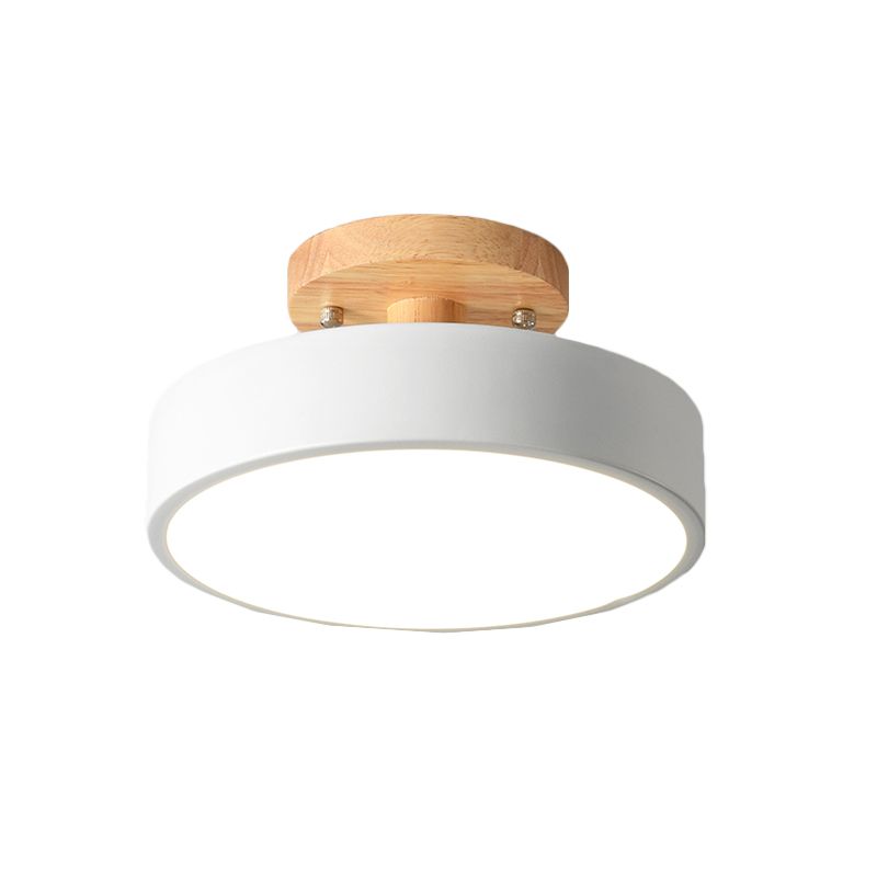 Tambor de hierro Flushmount Nordic White/Green/Gris LED Semi cerca de la luz del techo con dosel de madera para corredor