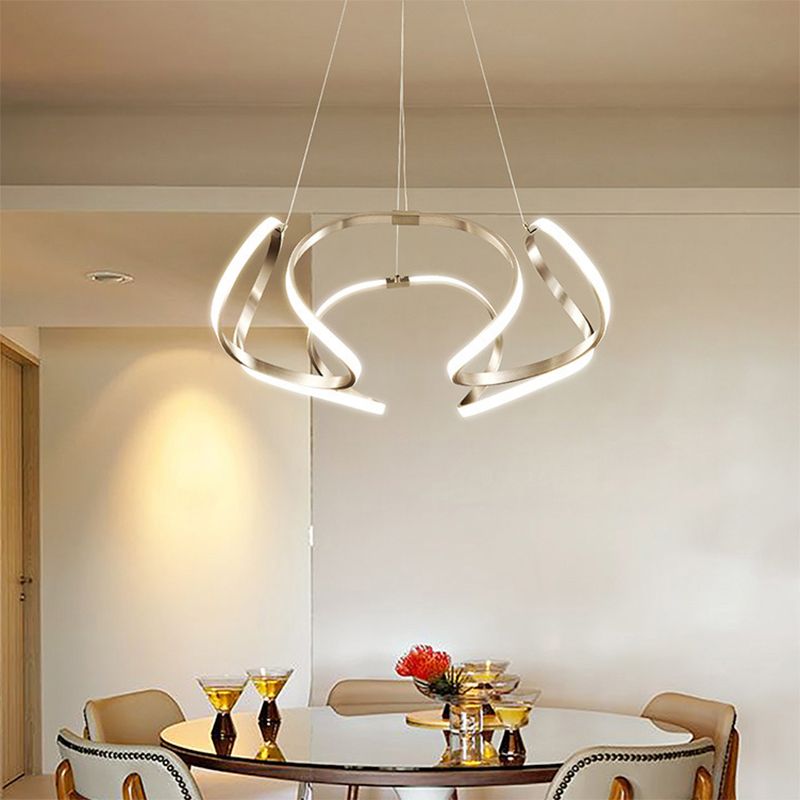 Floral Shaped LED Ceiling Lighting Modern Metallic Dining Room Chandelier Light Fixture