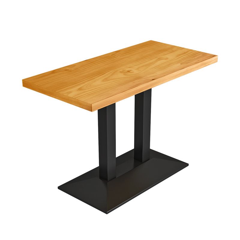 Metal Industrial Dining Table Pine Wood Top Table with Pedestal Base