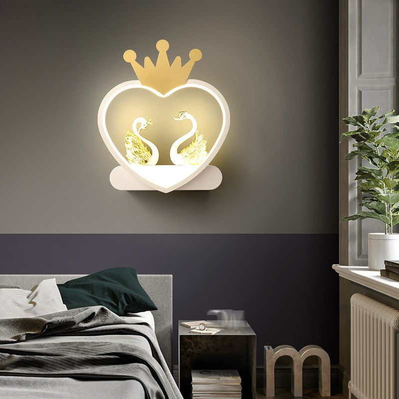 Heart-shaped 1-Light Wall Sconce Kids Style Metal Wall Light Fixture without Decorations