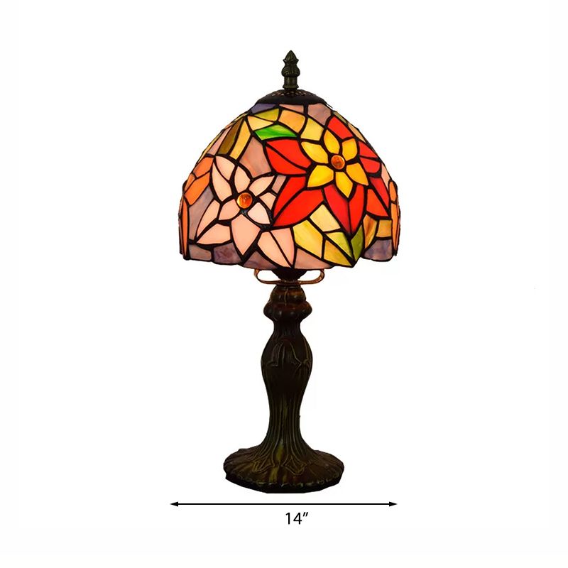 Illuminazione da tavolo con fiori multicolori Illuminazione da tavolo rustica Tiffany a 1 luce con paralume in vetro colorato con finitura bronzo/ottone
