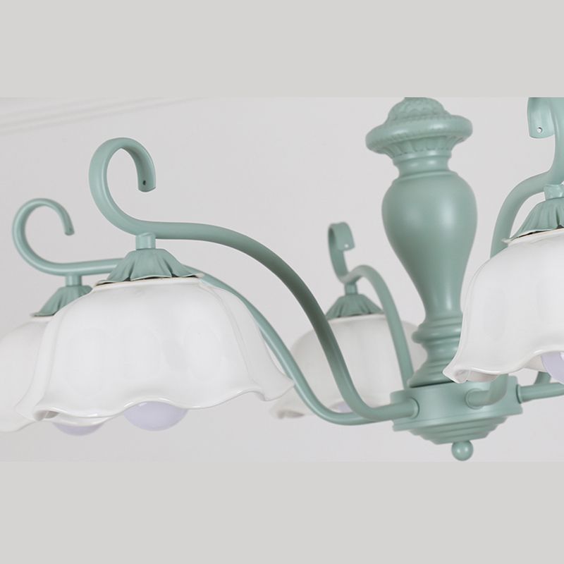 Ceramic Flower Chandelier Pendant Light Nordic Style Hanging Chandelier in Green
