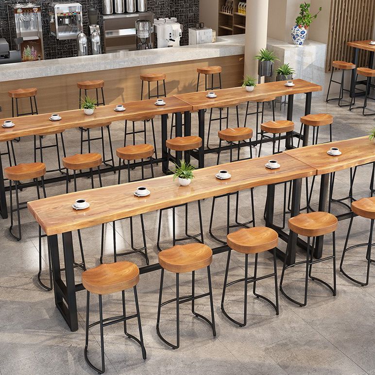 Rectangular Pine Wood Top Bar Table Industrial Pub Table with Trestle Base in Black