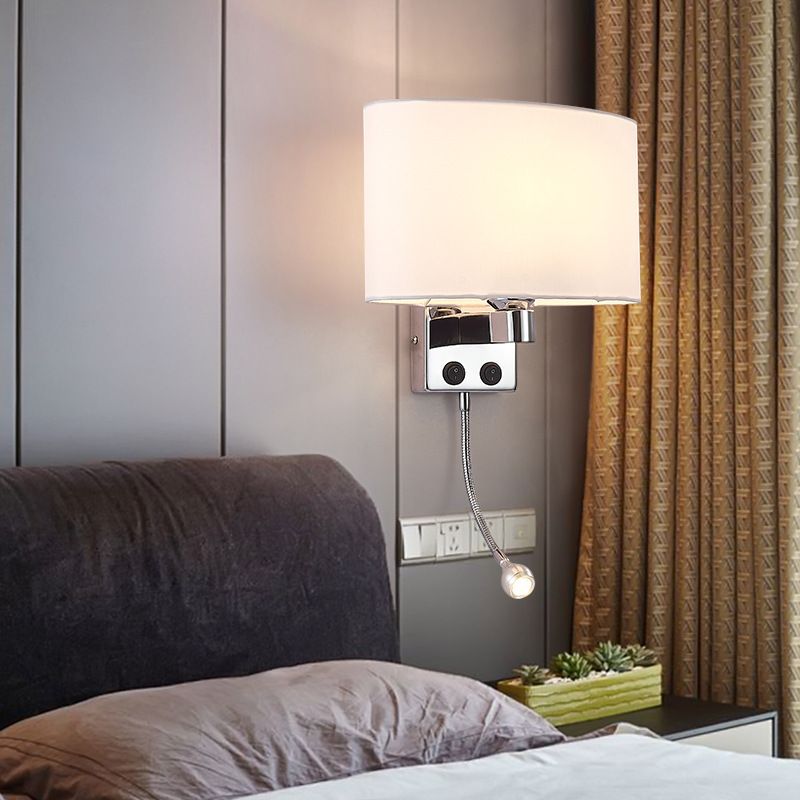 Modern Metal Wall Sconce Oval Shape Wall Light with Fabric Shade for Study