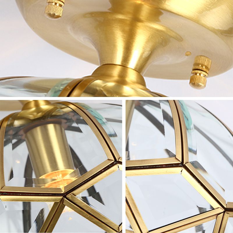 Faceted Ceiling Mount Light Fixture Traditional Gold Glass Ceiling Flush Mount Light