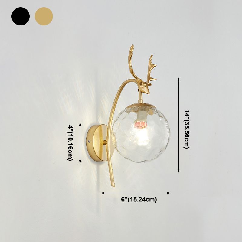 Lámpara de lámparas de apliques de pelota de vidrio de estilo simple Lámpara de pared de asta de una cabeza para dormitorio