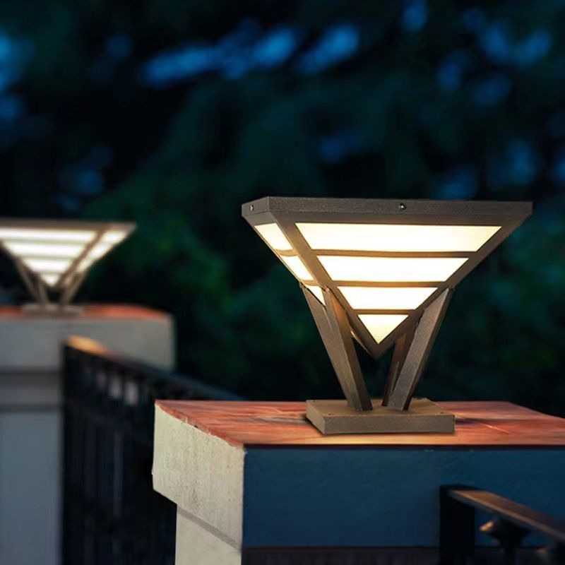 Cone Shape Metal Solar Pillar Lamp Modern 1 Light Outdoor Waterproof Light in Black