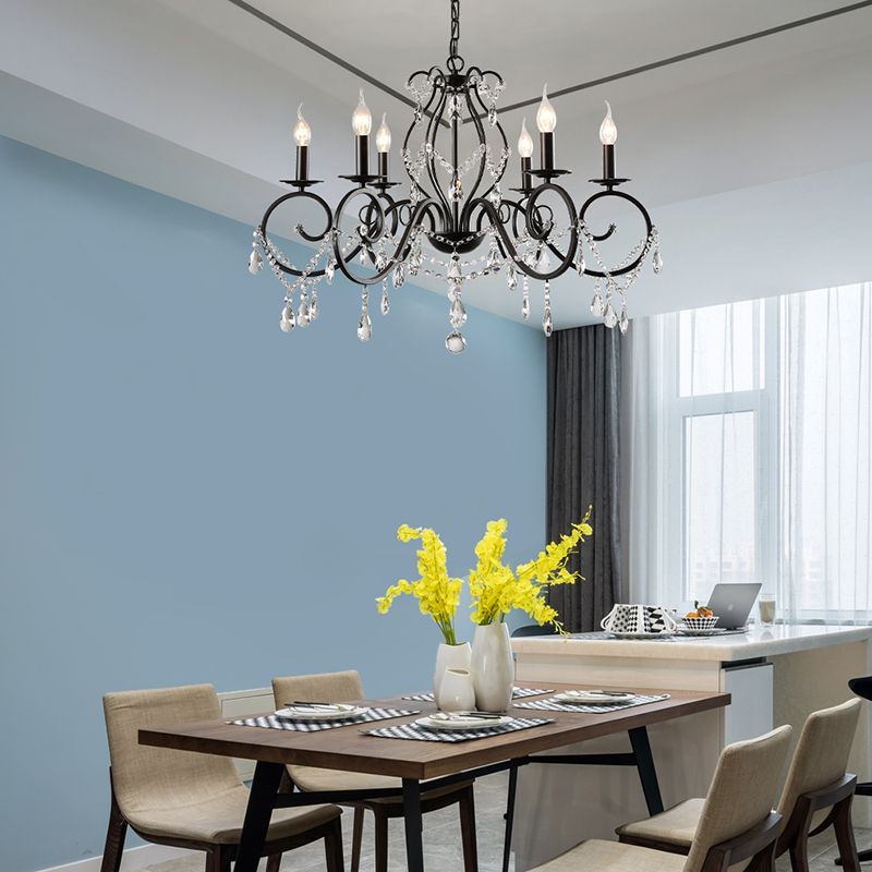 Countryside Candle Chandelier Black Pendant Lighting Fixtures for Living Room