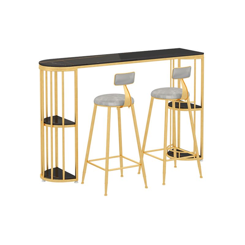 Modern Stone Storage Pub Height Dining Table Double Pedestal Indoor Bar Table, Only Table