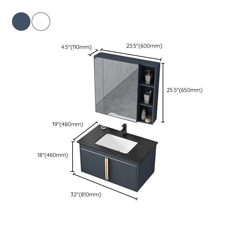 Rectangular Contemporary Bathroom Vanity Set Stainless Steel Sink Cabinet