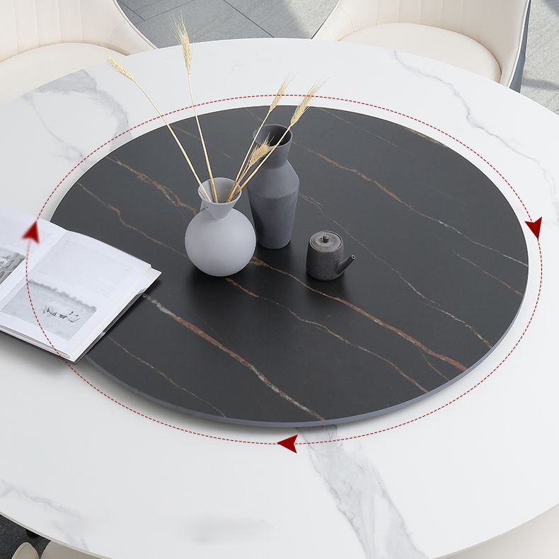Modern Round Dinette Set 1/3/4/5/7 Pieces Sintered Stone Dining Table Set with Turntable