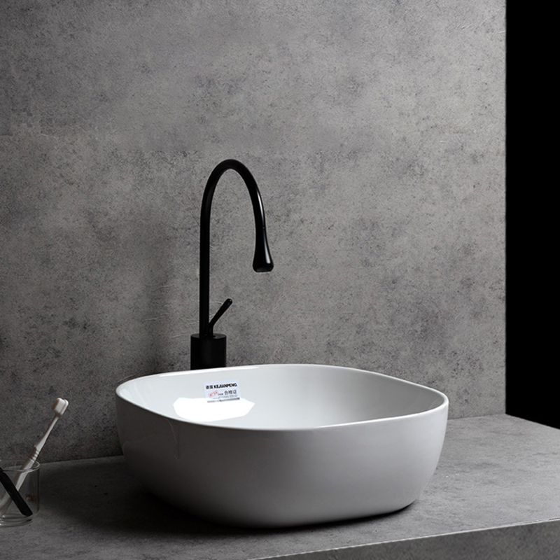 Contemporary Bathroom Sink Single Faucet Hole Solid Color Rectangular Vessel Sink