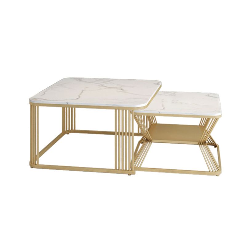 Square Coffee Table Slate Nesting Coffee Table Set with Storage