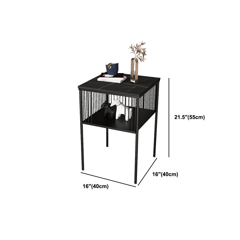 Modernistic Metal 4 Legs End Table Square Slate Top End Table